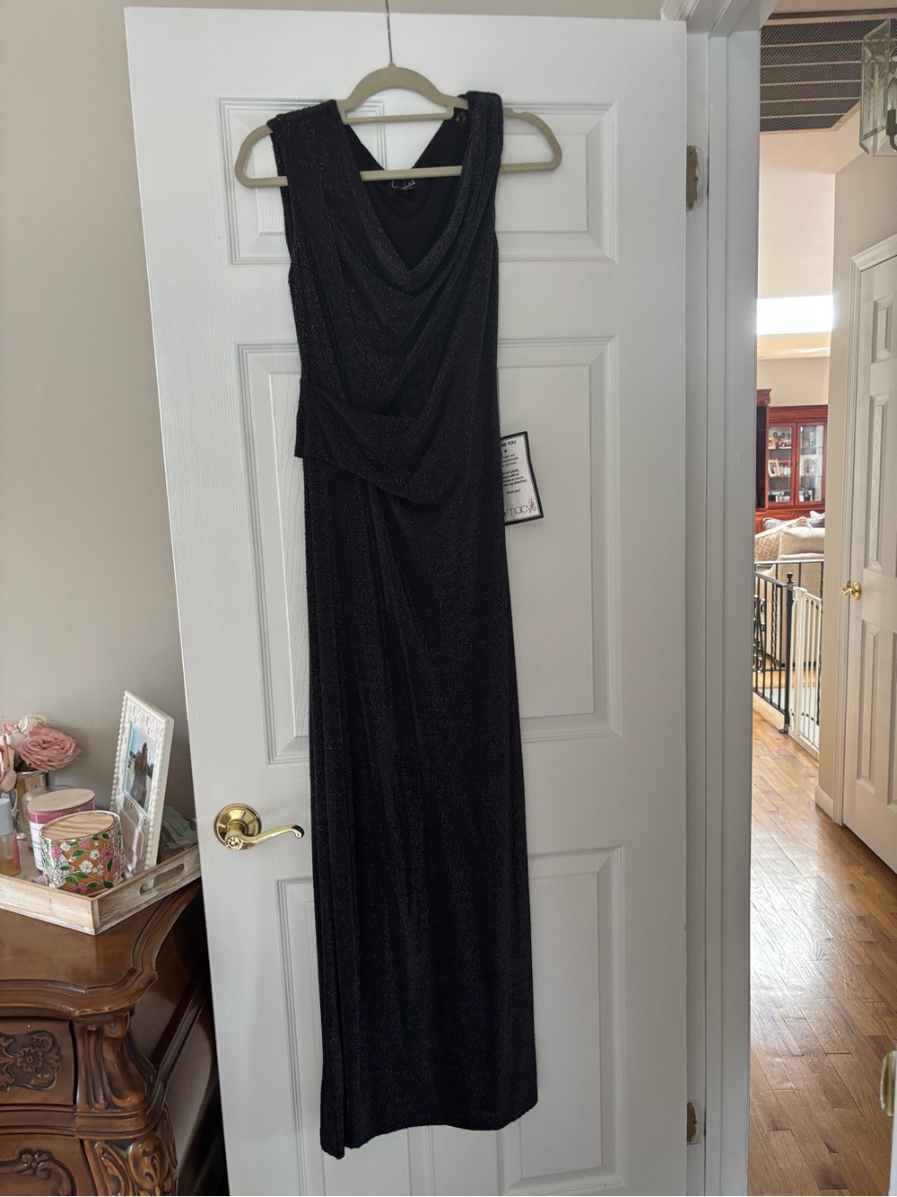 Connected Apparel Silver-Threaded Black Cocktail Dress